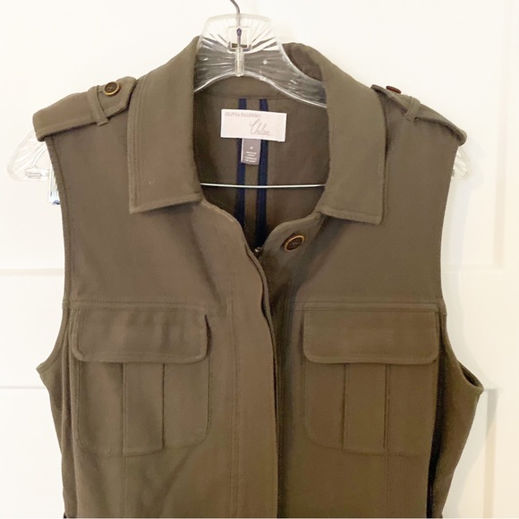 Olivia Palermo Chelsea28 Long Military Olive Green Vest Dress Medium - Picture 7 of 10